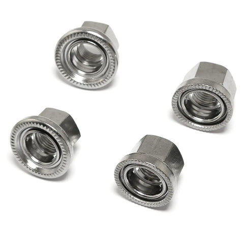 Beefy Track Nut Set For Bicycle Front And Rear Axles, 4 Pieces, 7075 Aluminum, Chrome Plated, Anti Slip Threads, Easy Fit