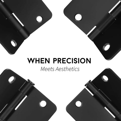 Close-up of 24 Pack Matte Black Door Hinges Three And A Half Inch Rounded Interior Hinges displayed in a cross pattern.