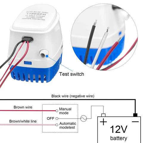 Diagram of Two Pack 12V Auto Bilge Pumps With Built In Switch No Float Switch Required 1100 GPH Submersible Boat Bilge Water Pump