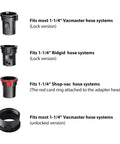 Adapters for Six Foot Vacuum Accessory Hose For 1-1/4 Inch Systems Beefy Durable Plastic Construction Fits Most Vacuum Hose Setups