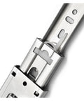 Close-up of Rock Solid Heavy Duty Soft Close Drawer Slides Kit for Cabinets and Furniture, stainless steel roller track.