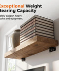 Shelf secured with Beefy Black Angle Furniture Corner Brackets 16 pack for cabinets tables and drawers strengthen joints quick screw on brace set heavy duty metal L braces for DIY repair and reassembly, holding books and a vase