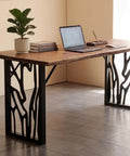 28 Inch Metal Table Legs Set Of 2 Built Tough Heavy Duty Industrial Modern Desk Bases With Laser Engraving Cutout Pattern Rectangular Frame
