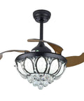 Ceiling Fan with Light Retractable Blades 6 Speeds Modern 2200LM for, featuring crystal design and dark wood blades.