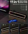 Space Saving Desk Clamp Power Strip With Night Light, 40W Fast Charging, 6ft Cord next to laptop on desk with night light on