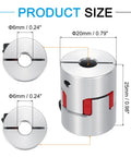 Aluminum Shaft Coupler 6mm To 6mm Flexible Spider Coupling L25mm X D20mm For 3D Printers CNC with size measurements