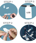Pro Grade Cable Label Kit With Reusable Hook And Loop Ties, No Fuss 60 Piece Set Showing Labeling Process In Four Steps