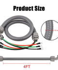 Half Inch AC Whip Assembly Kit Four Foot With Terminal Non Metallic Liquid Tight Conduit And 10/3 THHN Wire size diagram
