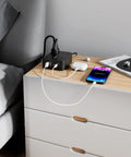12 In 1 Power Strip With USB C And USB A Ports 8 Outlets 4 USB Ports Flat Plug Wall Mount Surge Protector For Home Office Desk Setup Ready To Rock Your Space With Overload Safety on bedside table charging phone and earbuds