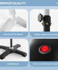 24 Inch Industrial Pedestal Fan With 7600 CFM High Velocity Airflow, features aluminum blade, height adjustment, stable base.