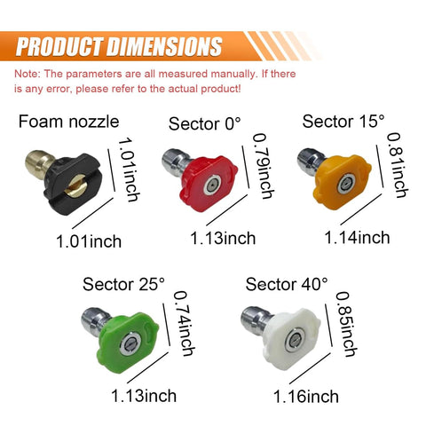 Five car wash nozzles for High Pressure Car Wash Gun With 4350 PSI Max Quick Connect One Quarter Inch Outlet And Five Nozzles
