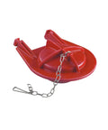 Red GP1039444 flapper for one-piece toilets with Class Five technology, featuring chain and hooks, durable seal visible.