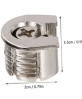 Heavy Duty Eccentric Cabinet Connectors And Screw In Dowel Pins Dead Nuts, silver metal connector measuring 2cm for furniture assembly.