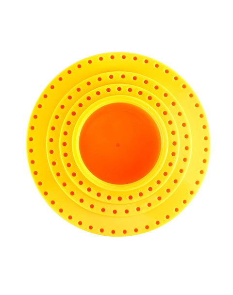 Rotary Bur Holder Tool With 116 Holes, 360 Degree Rotating Base, 6.61 Inch Base Diameter, Orange and Yellow Design