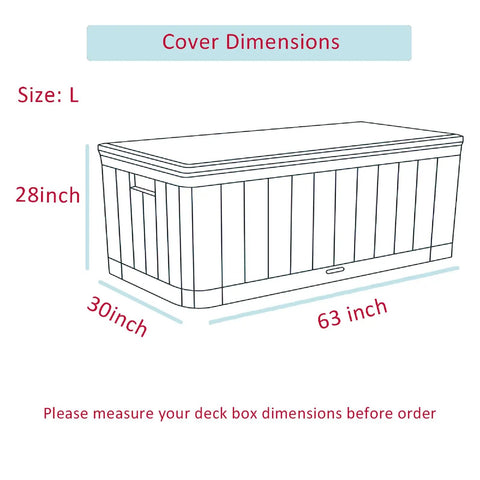 Diagram of Heavy Duty 600D Polyester Deck Box Cover Waterproof All Weather Protection For 63 Inch Long By 30 Inch Wide By 28 Inch High