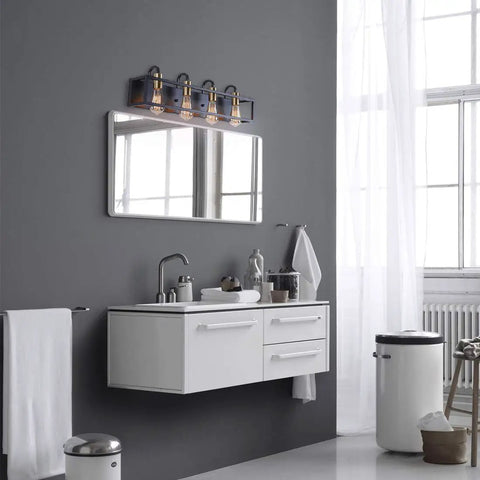 Matte Black 4 Light Vanity Fixture in Rustic Industrial Style for Bathroom Over Mirror, Dope Vintage Charm Wall Light for Vanity and Lounge, Industrial Style Bath Lighting