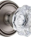 Soleil Rosette Double Dummy Door Set With Fontainebleau Crystal Knob In Antique Pewter, Solid Forged Brass, Close-up of Crystal Detail
