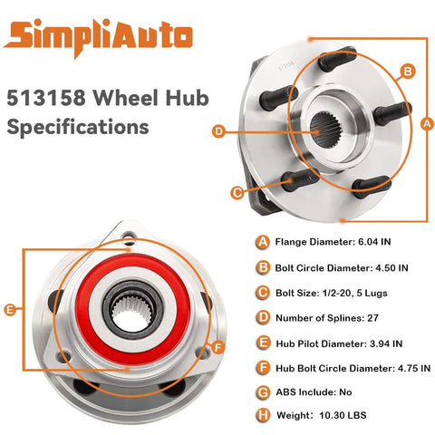 Front Wheel Hub Bearing Assembly For Jeep Wrangler 2000 To 2006 And Cherokee 1999 To 2001 Non ABS 5 Lug With Full Cast Rotors details