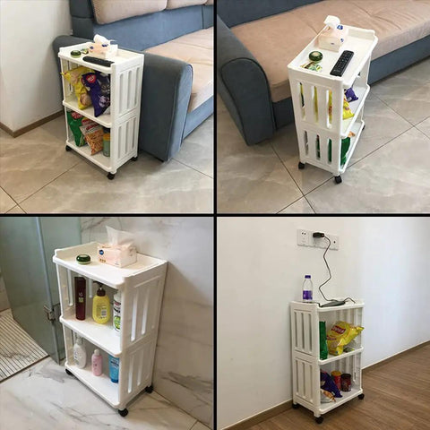 Rolling Storage Cart With Wheels, Slim 3 Tier Narrow Mobile Shelving Unit, Space Saver For Kitchen And Bathroom, White