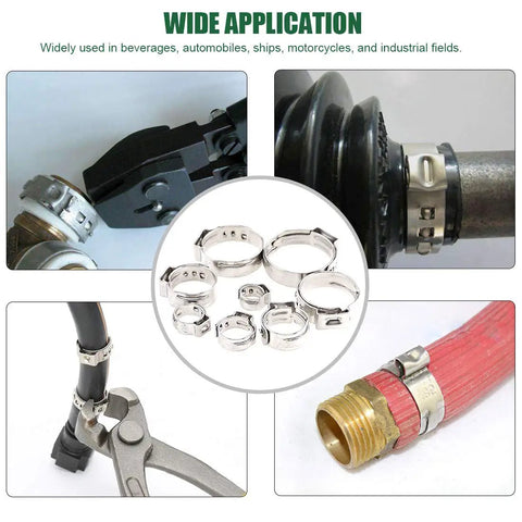 Heavy Duty Hose Clamp Kit With Pincer Crimp Tool Set For Auto And Home Use, 6 To 23.5mm Stepless Ear Clamps In 304 Stainless Steel