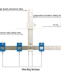 Heavy Duty Aluminum Cabinet Hardware Jig And Precision Drill Guide Sleeve showing aluminum alloy components and ruler measurements.