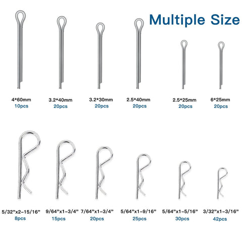 Pro Grade Cotter Pin And Hairpin Pin Assortment Kit 250 Pcs R Clips Spring Steel Retaining Pins Zinc Plated With 6 Sizes Display