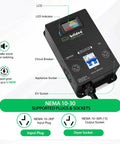 Automatic Dryer EV Charger Adapter Enables Seamless Power Sharing So You Can Top Off Your Electric Car Right From Nema 10 30 Outlets Without Sweaty Electrical Permits Or Panel Upgrades showing LCD screen, circuit breaker, and outlet sockets.