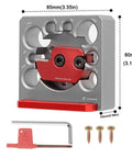 Front view of Adjustable Dowel Maker Jig for Drill Milling 8 To 20 Mm Holes, aluminum, with carbide blade and accessories.