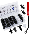 100 Piece Car Bumper Clip Kit With 6 Size Push Pin Fasteners And Remover Tool, Plastic Auto Body Trim Rivets displayed