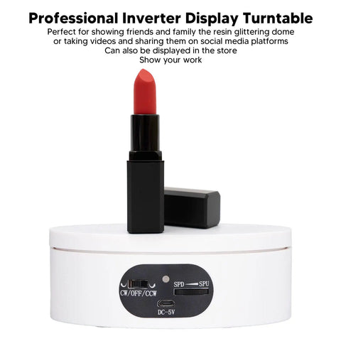 Smart Motorized Rotating Display Stand With Smooth 360 Spin For Pro Photo Shoots Store Counters And Home Shows Loads Up To 5. 5 Pounds with lipstick on top.