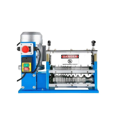 Heavy Duty Electric Wire Stripper Machine 370 Watt High Speed Cable Cutter For Removing Plastic Rubber From Copper Wire Recycling Tool With Multiple Channe - side view showing motor and cutting mechanism.