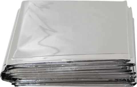 Stack of Emergency Mylar Blanket Set, 25 Lightweight Thermal Reflective Survival Blankets for Camping, Bug Out Bags, Disaster Prep