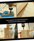 16 Piece Shelf Pin Drilling Jig And Dowel Center Points Kit for Smooth Woodworking projects showing precise drilling setup.