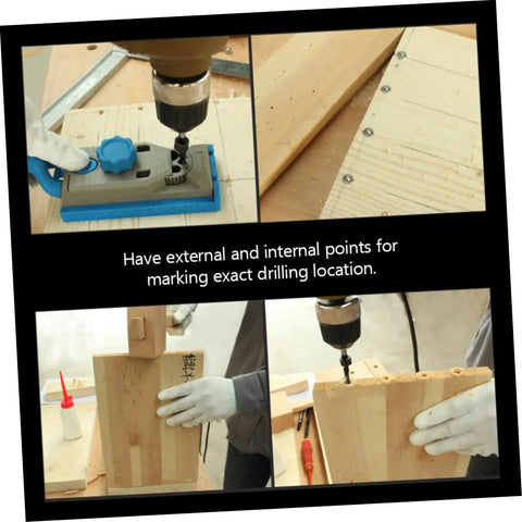 16 Piece Shelf Pin Drilling Jig And Dowel Center Points Kit for Smooth Woodworking projects showing precise drilling setup.