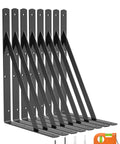 Heavy Duty Shelf Brackets 8 Pack Fit 14 to 18 Inch Shelves L Shape Wall Brackets With 90 Degree Triangle Design Beefy 250 Lbs Load Capacity Mounting Hardware Included Black showing brackets and hardware