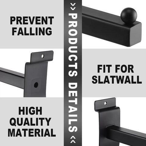 10 Piece Slat Wall Faceout Hooks Set Includes 12 Inch Metal Square Straight Arm Slat Wall Hooks and Hangers for Clothing