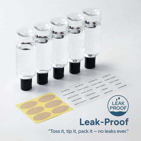 TSA Approved Travel Bottles 3.4 Oz On The Go Friendly 5 Pack Leak Proof Squeezable Clear Plastic Containers With Labels