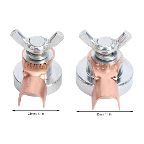 Premium Welding Magnetic Ground Clamps With Super Strong Magnets For Steady Earth Connections On Flat Or Curved Metals, 28mm and 33mm sizes.