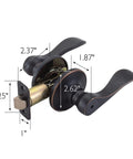 Springdale Privacy Bed And Bath Door Lever In Oil Rubbed Bronze Reversible Handle with measurements for easy fit.