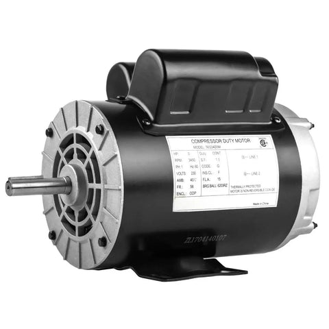 Heavy Duty 3Hp Electric Motor For Compressor Systems with 5/8 inch shaft, 3450 rpm, 230V, and durable design.