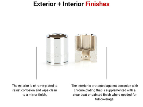 Exterior and interior view of a Half Inch Drive 24 Mm Shallow 6 Point Socket With Chrome Finish; detailed finish information shown