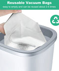Reusable Roomba Vacuum Bags For Everyday Cleaning Compatible With I7 I7 Plus I3 I3 Plus I4 I4 Plus I6 I6 Plus I8 I8 Plus J7 J7 Plus S9 S9 Plus Automatic Dirt Disposal Bags 10 Pack shown in a trash bin with a hand emptying and recycling symbol.