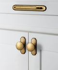 Front view of Antique Brass Cabinet Pulls With Backplate Spacer 2 Pack on white cabinets, zinc alloy durable corrosion resistant