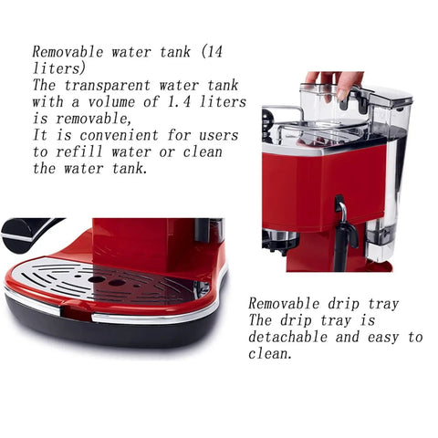 Straight Up Fresh Brewing Semi Automatic Espresso Machine With Swivel Milk Frother High Capacity Removable Tank And No Drama Press Controls For Everyday Use showing 1.4L transparent water tank and drip tray.
