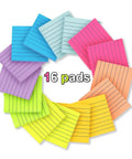 Colorful circle of 16 pads of Lined Sticky Notes 3x3 Inches, 16 Pack With 56 Sheets Per Pad, Super Sticky Adhesive That Stays Put.