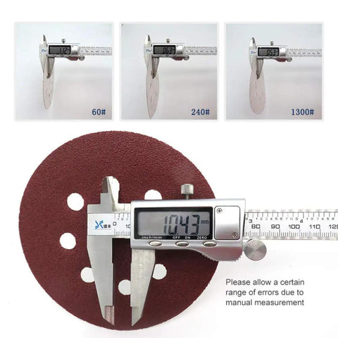 Get Ready To Sand And Polish Like A Pro With This Awesome 10 Pack Of 5 Inch Hook Loop Sanding Discs showing measurements and grits.