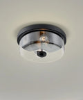 Sommerset Matte Black Two Light Flush Mount Fixture With Clear Glass Shade And Decorative Thumb Screws, Damp Location Rated, cULus Listed