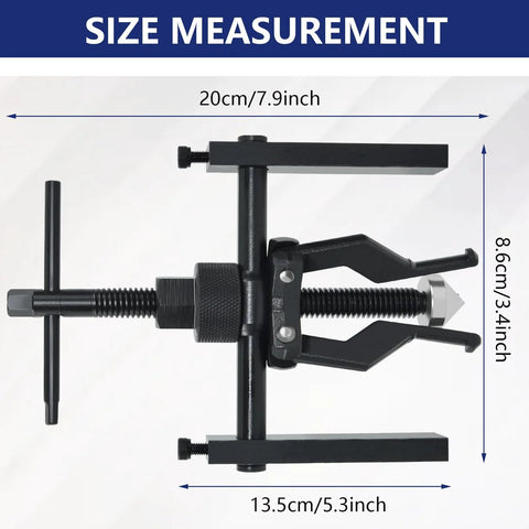 Three-jaw inner bearing puller tool in black carbon steel, automotive wheel bearing extractor, side view