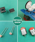 Components of 5 Pack D2-5 Smart Car Kit For Soldering And Line Following Robot Build: circuit parts, motor, sensors, gear assembly.