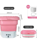 On The Go Portable Mini Foldable Washing Machine With Spin Dryer For Camping, RV And Travel, Easy To Carry Pink in expanded and folded states